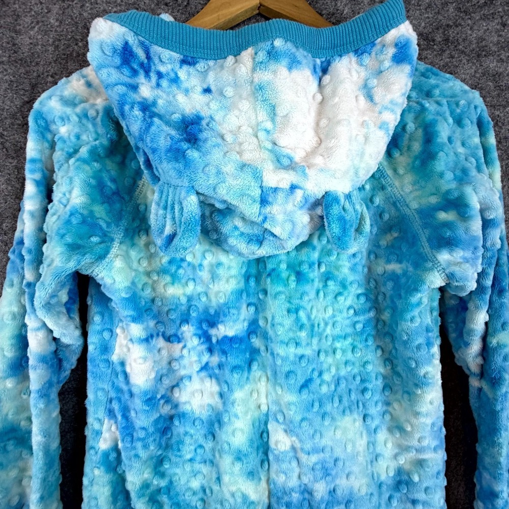 Triple Flip Union Suit Womens 4 Blue White Tie Dye Pajamas Loungewear Hooded - Picture 3 of 7